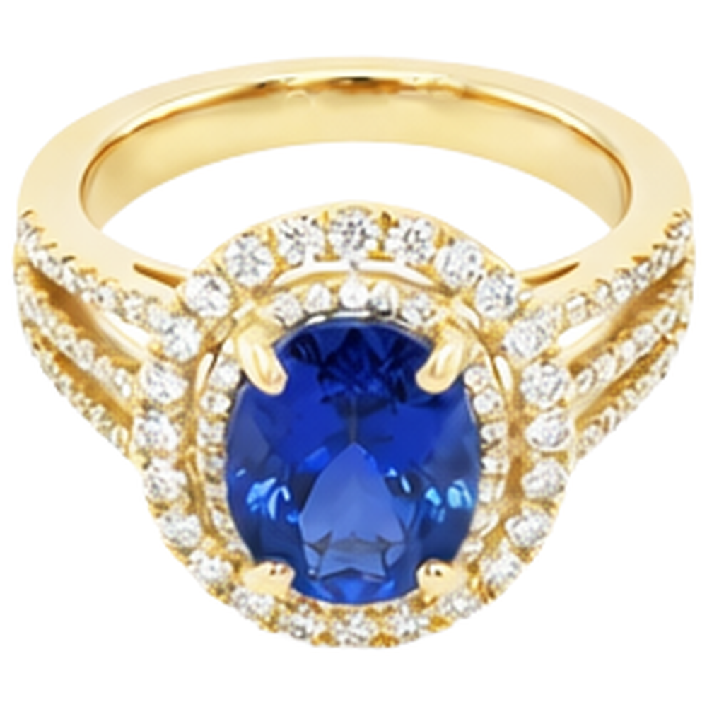 Blue Oval Tanzanite Natural Earth Mined Diamond Ring 6 Ct 14K Yellow Gold