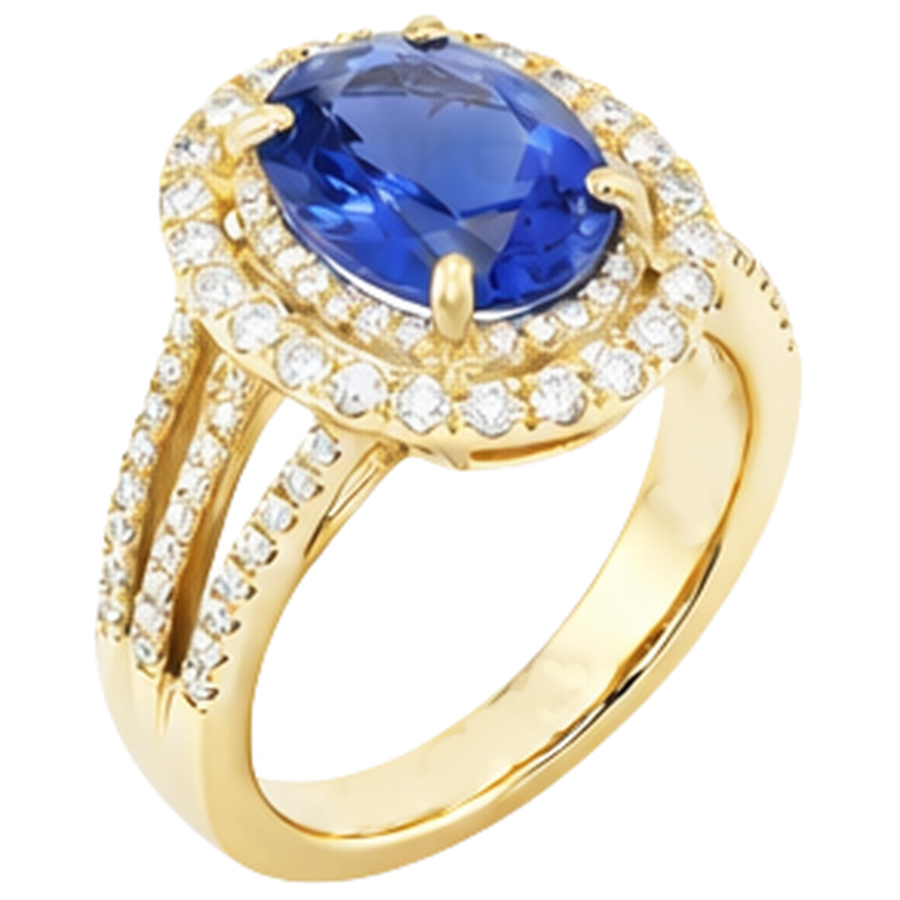Blue Oval Tanzanite Natural Earth Mined Diamond Ring 6 Ct 14K Yellow Gold