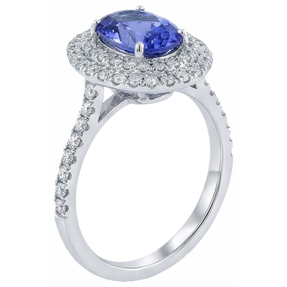 Blue Oval Tanzanite Stone Natural Earth Mined Diamond Wedding Ring 4 Ct White Gold 14K