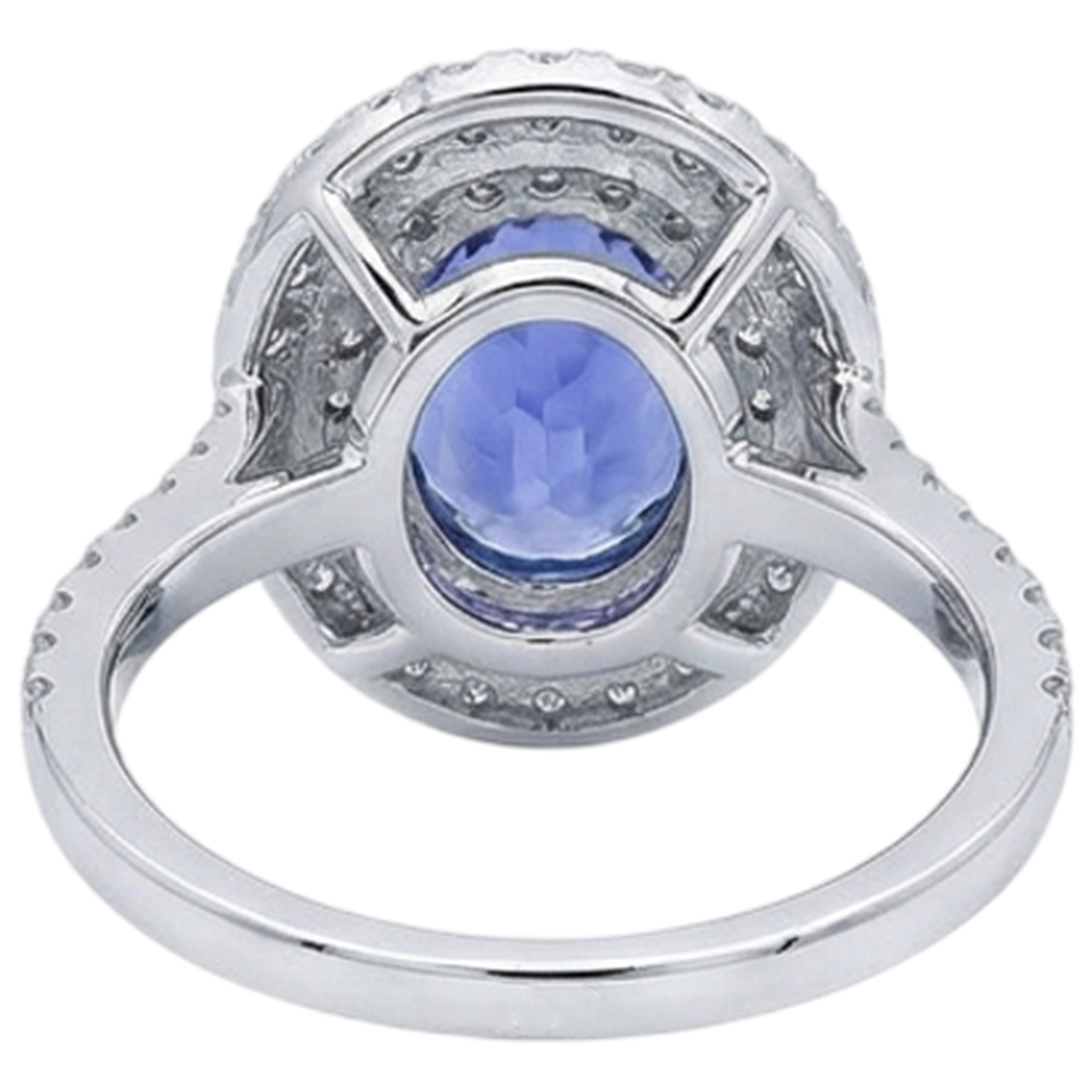 Blue Oval Tanzanite Stone Natural Earth Mined Diamond Wedding Ring 4 Ct White Gold 14K