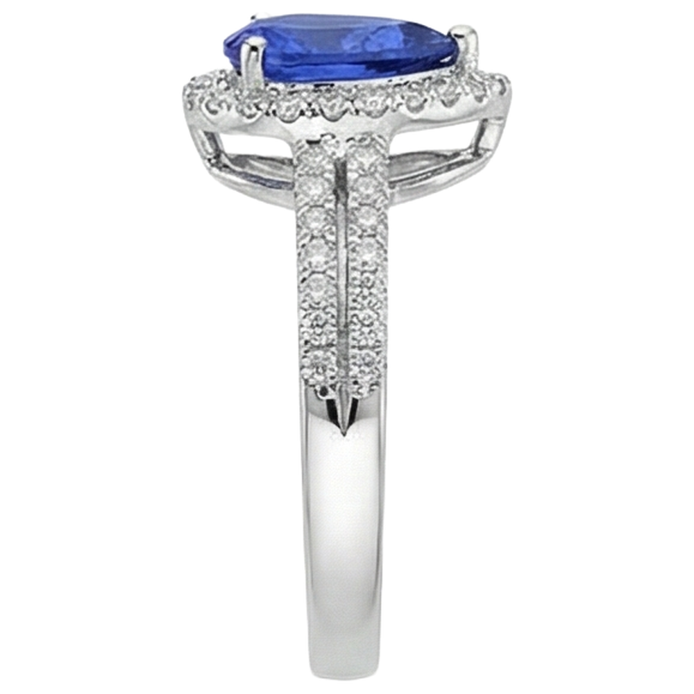 Blue Pear Shape Tanzanite And Round Natural Earth Mined Diamonds 4.75 Ct Ring 14K Gold
