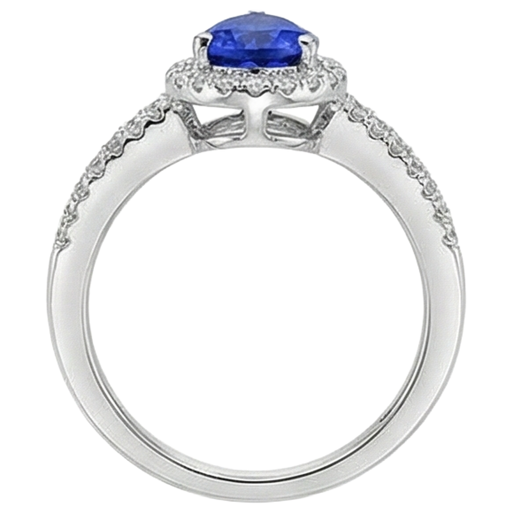 Blue Pear Shape Tanzanite And Round Natural Earth Mined Diamonds 4.75 Ct Ring 14K Gold