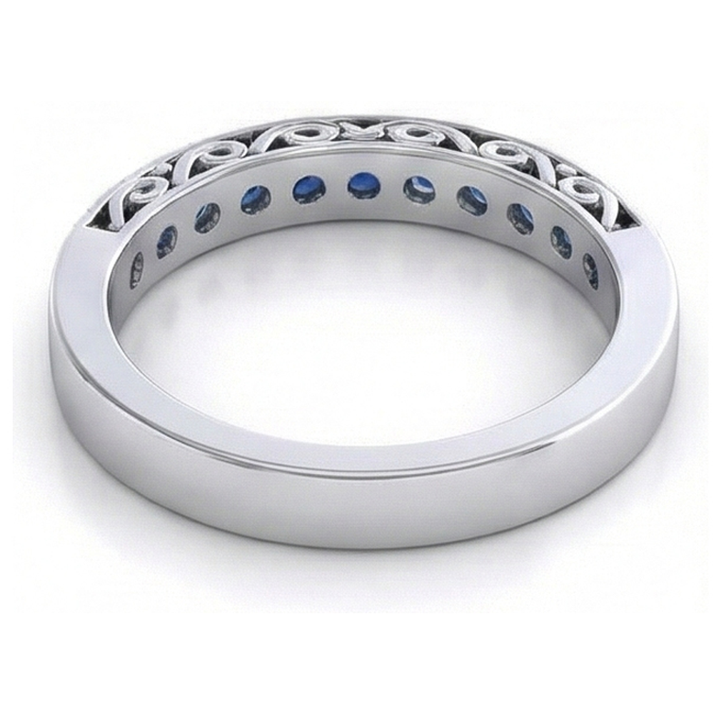 Blue Round Sapphire Natural Earth Mined Diamond Wedding Band White Gold 3.40 Carats