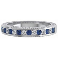 Blue Round Sapphire Natural Earth Mined Diamond Wedding Band White Gold 3.40 Carats