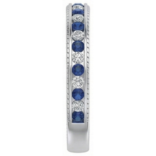 Blue Round Sapphire Natural Earth Mined Diamond Wedding Band White Gold 3.40 Carats