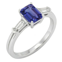 Blue Sapphire 3 Stone Emerald Ring With Baguette Natural Earth Mined Diamonds 2.25 Carats