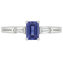 Blue Sapphire 3 Stone Emerald Ring With Baguette Natural Earth Mined Diamonds 2.25 Carats