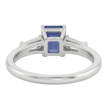 Blue Sapphire 3 Stone Emerald Ring With Baguette Natural Earth Mined Diamonds 2.25 Carats