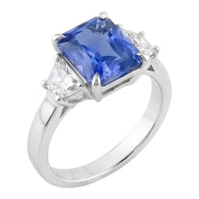 Blue Sapphire 3 Stone Ring Half Moon Natural Earth Mined Diamonds Prong Set 3.50 Carats