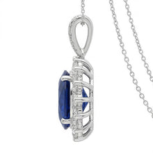 Blue Sapphire And Natural Earth Mined DIAMOND ( NOT LAB GROWN )s Pendant Necklace 8.40 Carats White Gold 14K