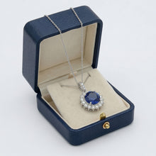 Blue Sapphire And Natural Earth Mined DIAMOND ( NOT LAB GROWN )s Pendant Necklace 8.40 Carats White Gold 14K