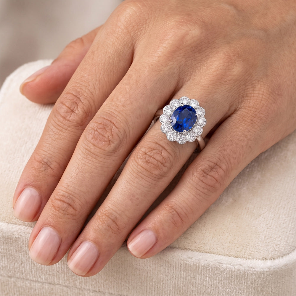 Blue Sapphire And Natural Earth Mined Diamond Engagement Ring