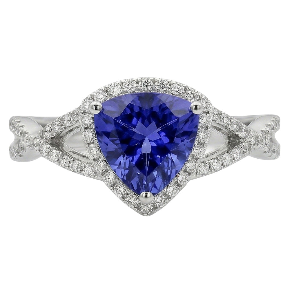 Blue Sapphire And Natural Earth Mined Diamonds 3.66 Carats Ring White Gold 14K