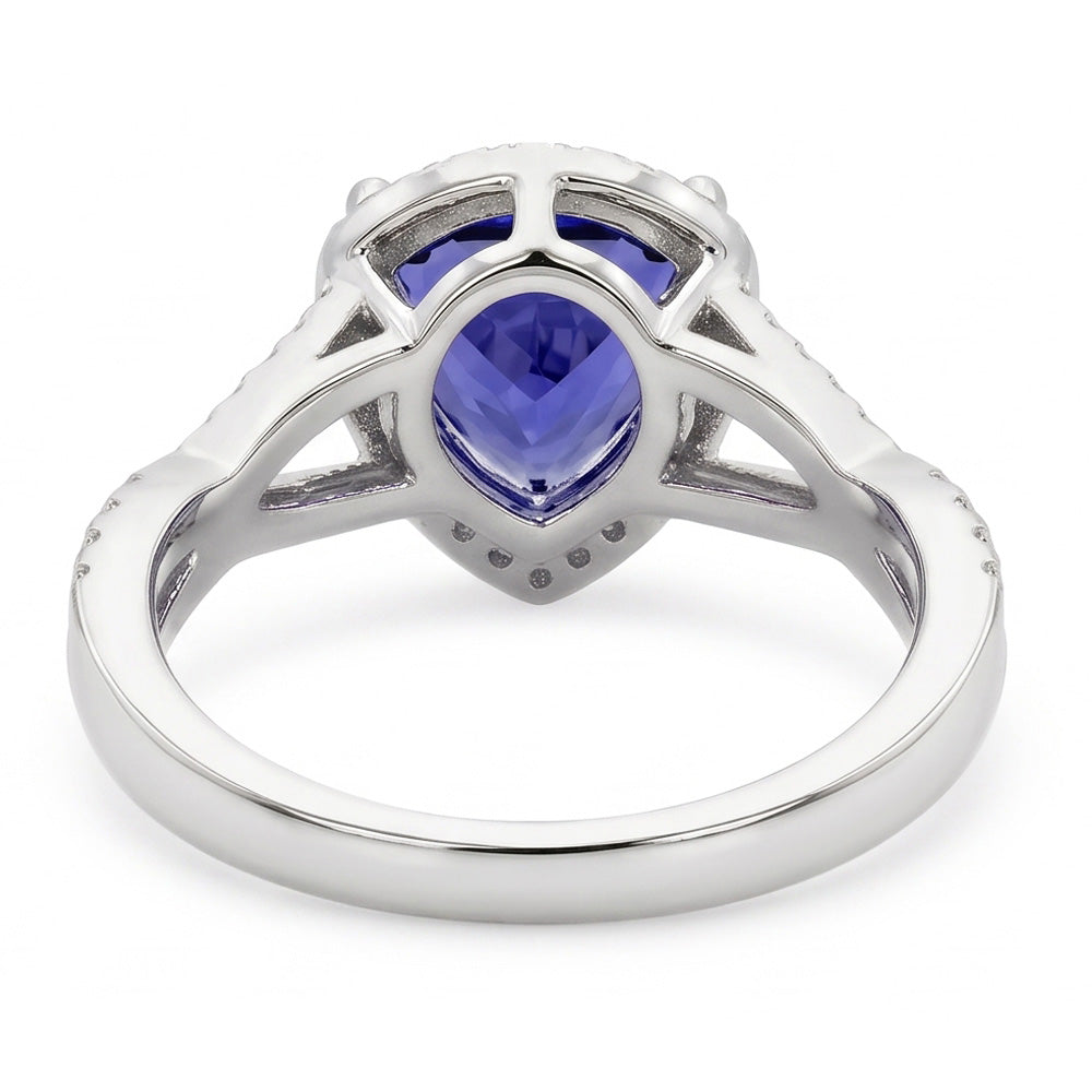 Blue Sapphire And Natural Earth Mined Diamonds 3.66 Carats Ring White Gold 14K