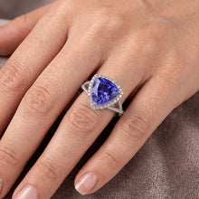 Blue Sapphire And Natural Earth Mined Diamonds 3.66 Carats Ring White Gold 14K