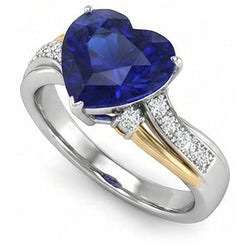 Natural Sapphire Ring 3ct - Two Tone 14K Gold