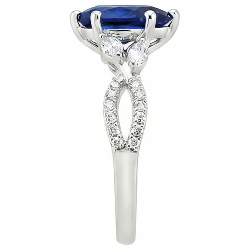 Blue Sapphire Anniversary Ring Marquise & Round Natural Earth Mined Diamonds 5.50 Carats