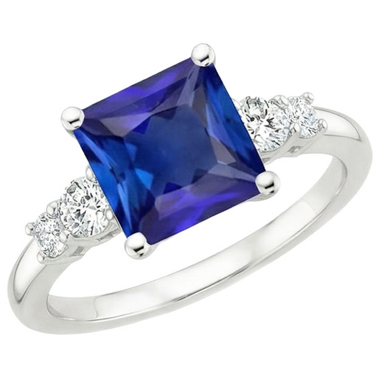 Blue Sapphire Anniversary Ring Princess Cut Five Stone 5.50 Carats