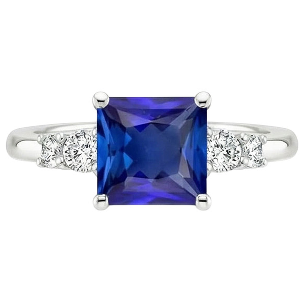 Blue Sapphire Anniversary Ring Princess Cut Five Stone 5.50 Carats