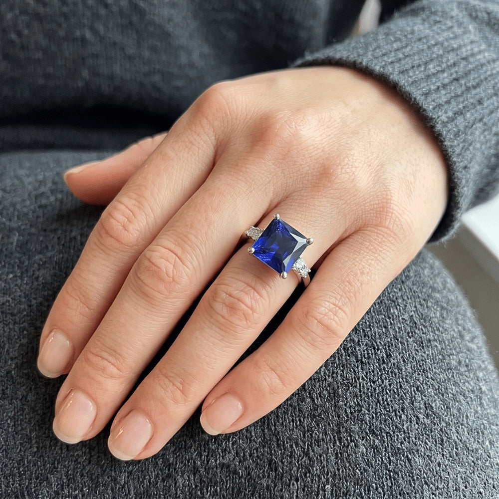 Blue Sapphire Anniversary Ring Princess Cut Five Stone 5.50 Carats