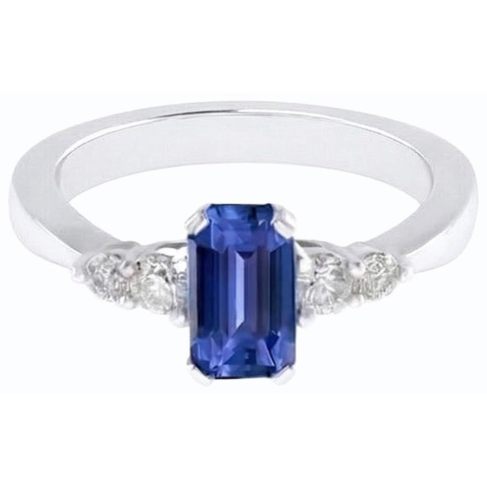 Blue Sapphire Anniversary Ring Round Natural Earth Mined Diamond Tapered Shank 1.75 Carats