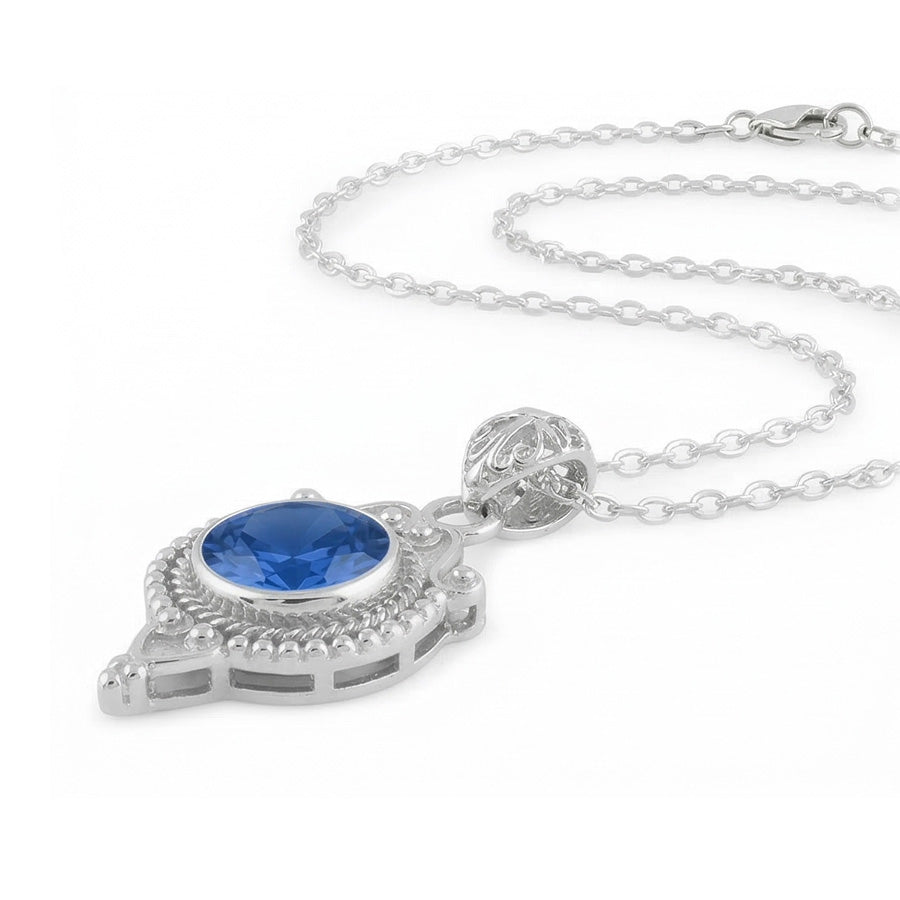 Blue Sapphire Antique Style Pendant 8 Carats White Gold 14K
