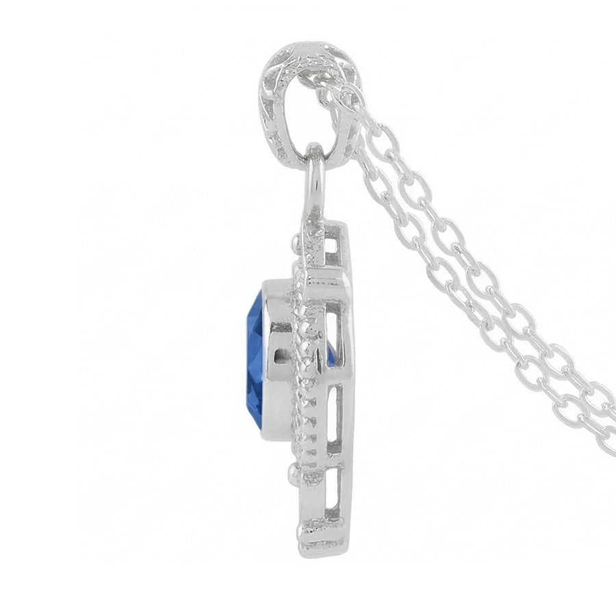 Blue Sapphire Antique Style Pendant 8 Carats White Gold 14K