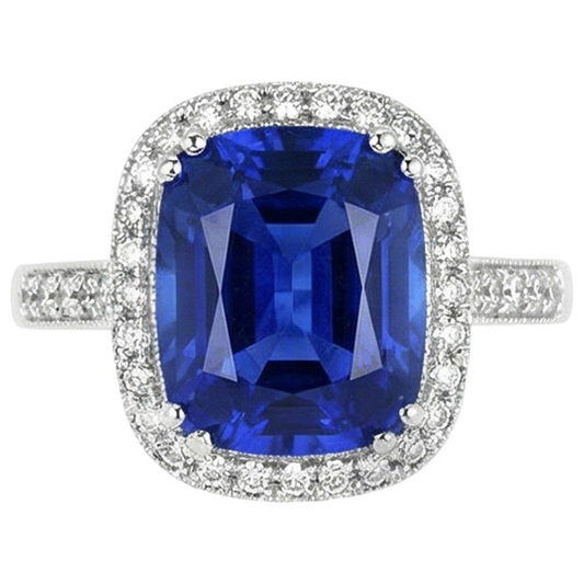 Blue Sapphire Cushion And Round Cut 4.55 Carat Natural Earth Mined DIAMOND ( NOT LAB GROWN )s Ring WG 14K