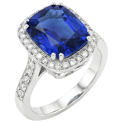 Blue Sapphire Cushion And Round Cut 4.55 Carat Natural Earth Mined DIAMOND ( NOT LAB GROWN )s Ring WG 14K