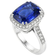 Blue Sapphire Cushion And Round Cut 4.55 Carat Natural Earth Mined DIAMOND ( NOT LAB GROWN )s Ring WG 14K