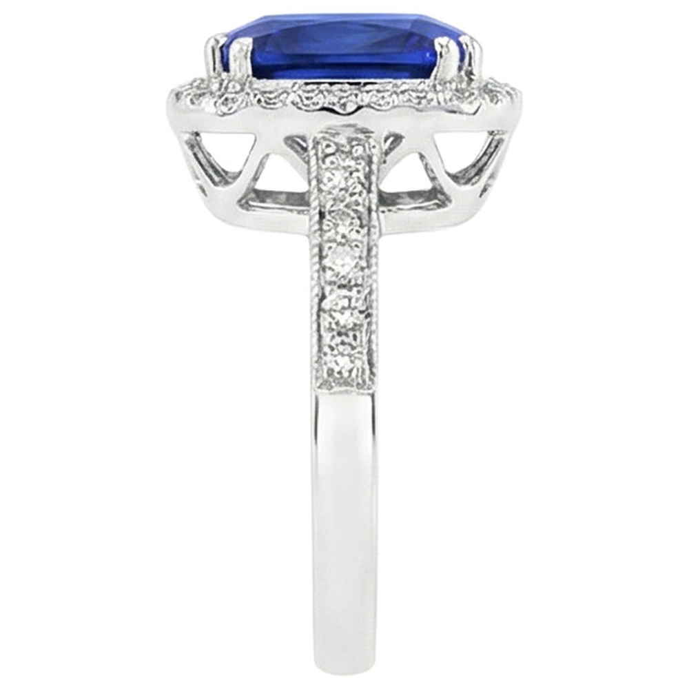 Blue Sapphire Cushion And Round Cut 4.55 Carat Natural Earth Mined DIAMOND ( NOT LAB GROWN )s Ring WG 14K