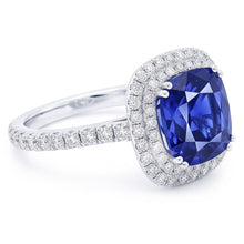 Blue Sapphire Double Halo Ring Gold 14K Natural Earth Mined Diamond Jewellery 5 Carats