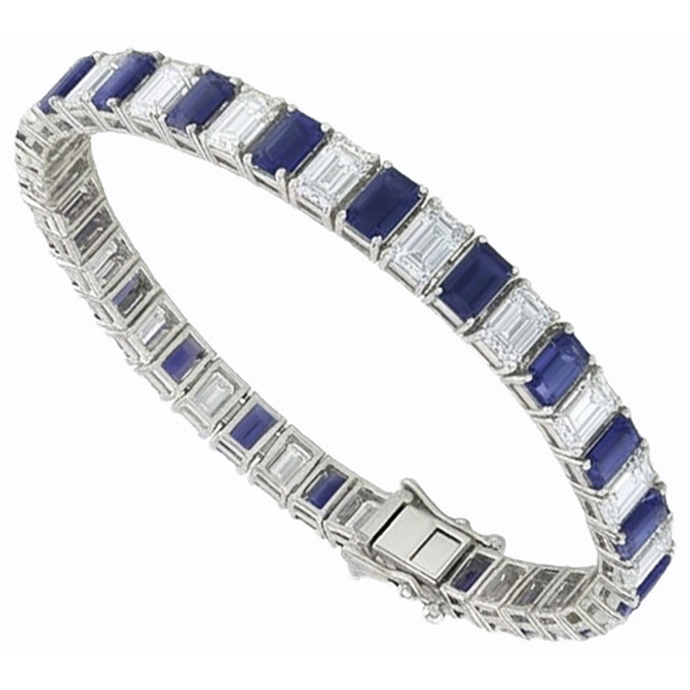 Blue Sapphire Emerald Cut Tennis Bracelet 12 Carats Jewellery New