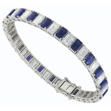 Blue Sapphire Emerald Cut Tennis Bracelet 12 Carats Jewellery New