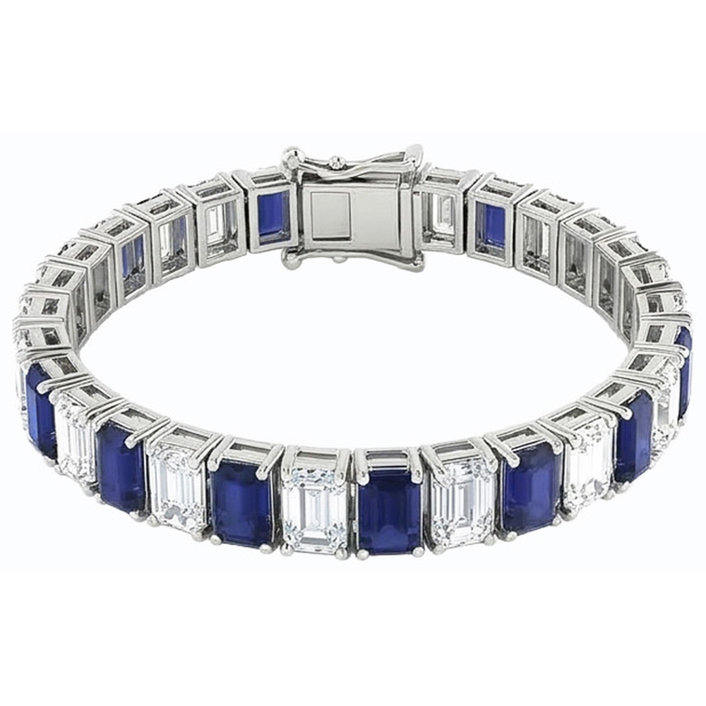 Blue Sapphire Emerald Cut Tennis Bracelet 12 Carats Jewellery New