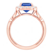 Blue Sapphire Engagement Ring 3 Carats Emerald Cut Rose Gold Milgrain