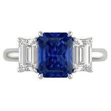 Blue Sapphire Engagement Ring 3 Stone 2 Carats Emerald Cut Natural Earth Mined Diamonds
