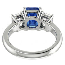 Blue Sapphire Engagement Ring 3 Stone 2 Carats Emerald Cut Natural Earth Mined Diamonds