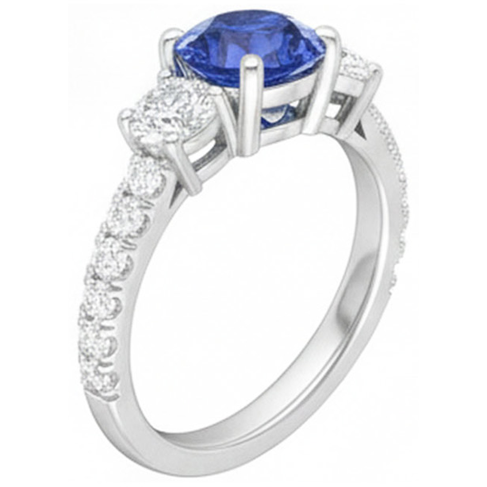 Blue Sapphire Engagement Ring 4.50 Carats Round Brilliant Cut Natural Earth Mined Diamonds