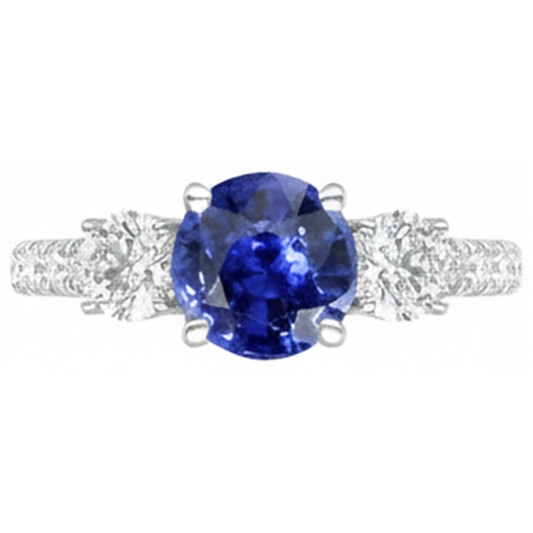 Blue Sapphire Engagement Ring 4.50 Carats Round Brilliant Cut Natural Earth Mined Diamonds