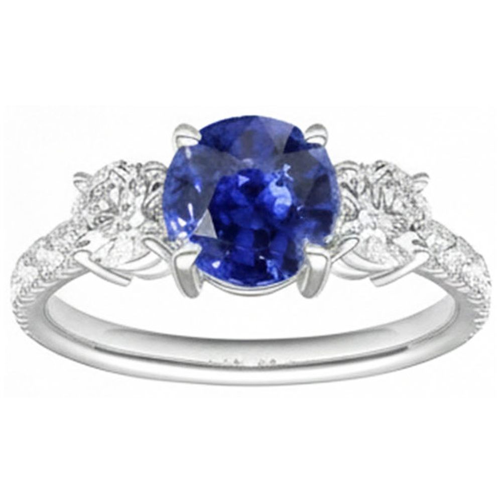 Blue Sapphire Engagement Ring 4.50 Carats Round Brilliant Cut Natural Earth Mined Diamonds