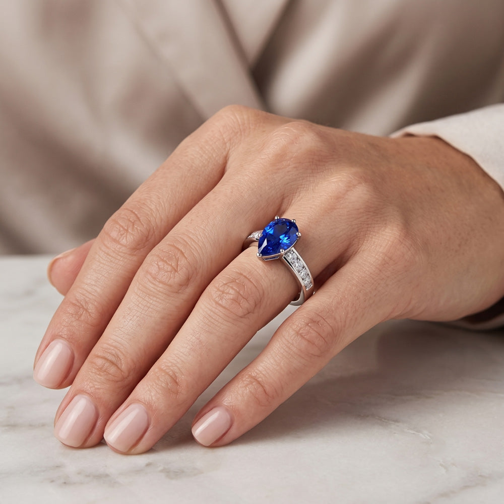 Blue Sapphire Engagement Ring Channel Set Natural Earth Mined Diamond Accents 3.50 Carats