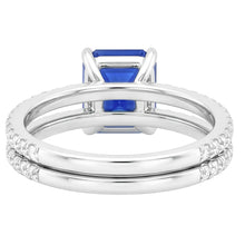 Blue Sapphire Engagement Ring Set Asscher Cut White Gold 14K 3 Carats