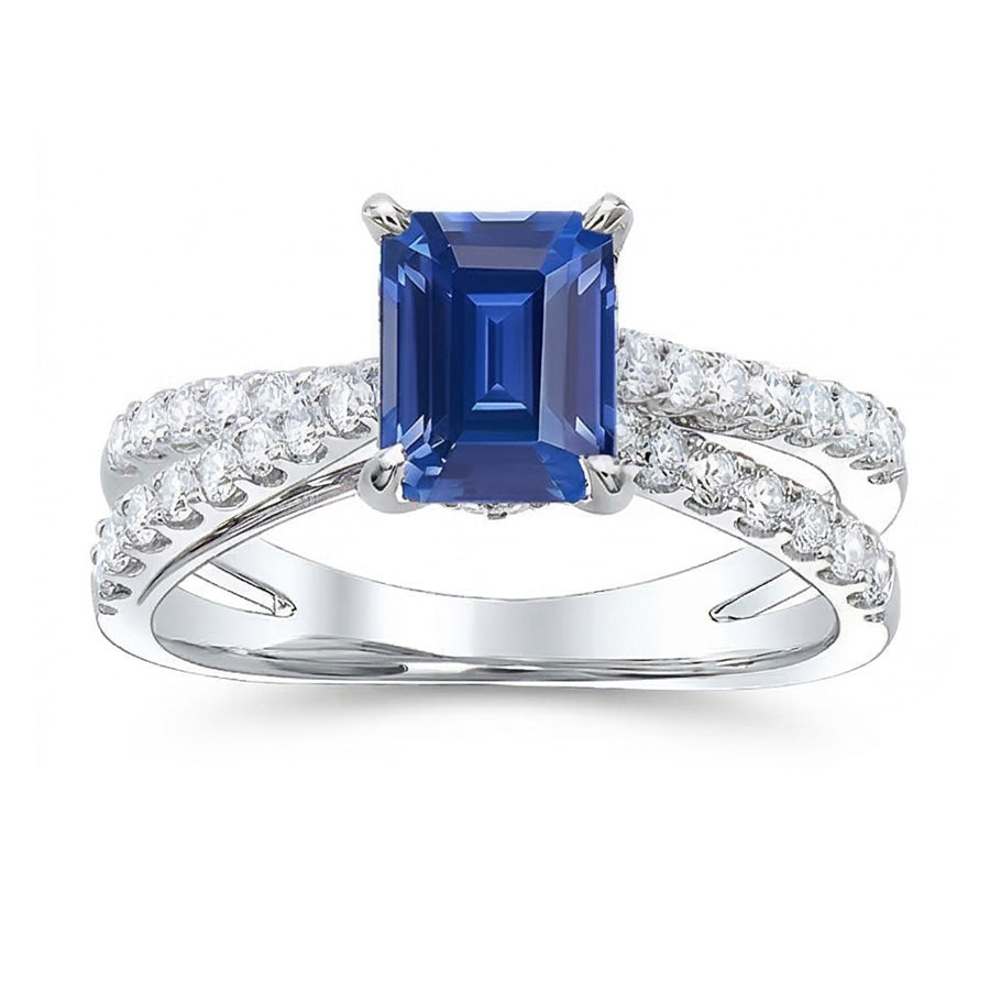 Blue Sapphire Engagement Ring Split Shank Round Natural Earth Mined Diamonds 3.50 Carats