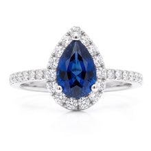 Blue Sapphire Engagement Ring Teardrop Style White Gold 2.50 Carats