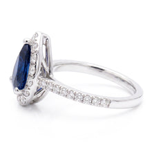 Blue Sapphire Engagement Ring Teardrop Style White Gold 2.50 Carats