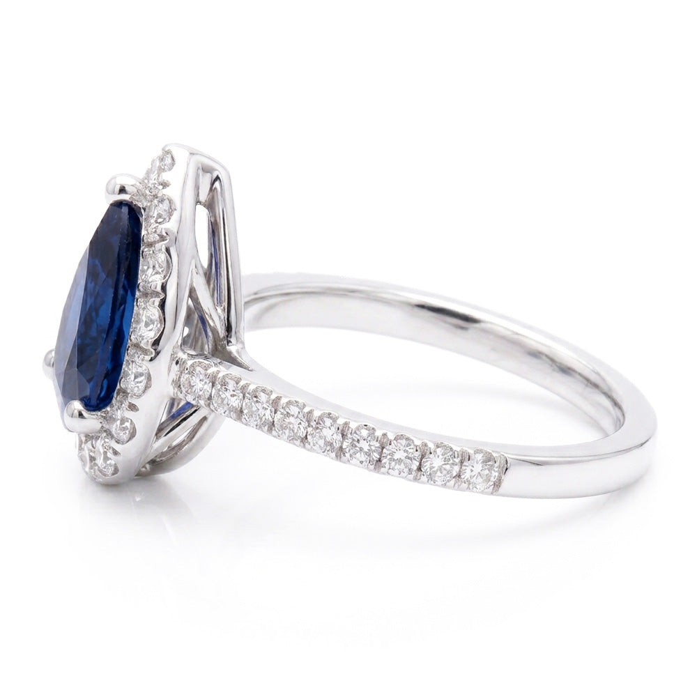 Blue Sapphire Engagement Ring Teardrop Style White Gold 2.50 Carats