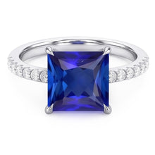 Blue Sapphire Engagement Ring With Pave Natural Earth Mined Diamond Accents 6 Carats