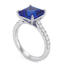 Blue Sapphire Engagement Ring With Pave Natural Earth Mined Diamond Accents 6 Carats