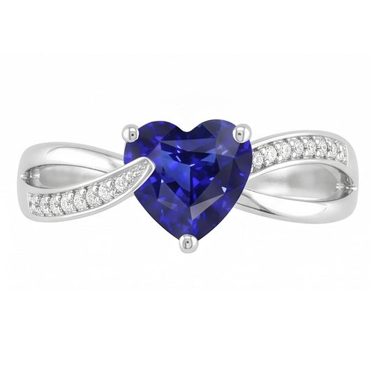 Blue Sapphire Engagement Ring & Natural Earth Mined Diamonds 2 Carats Gold